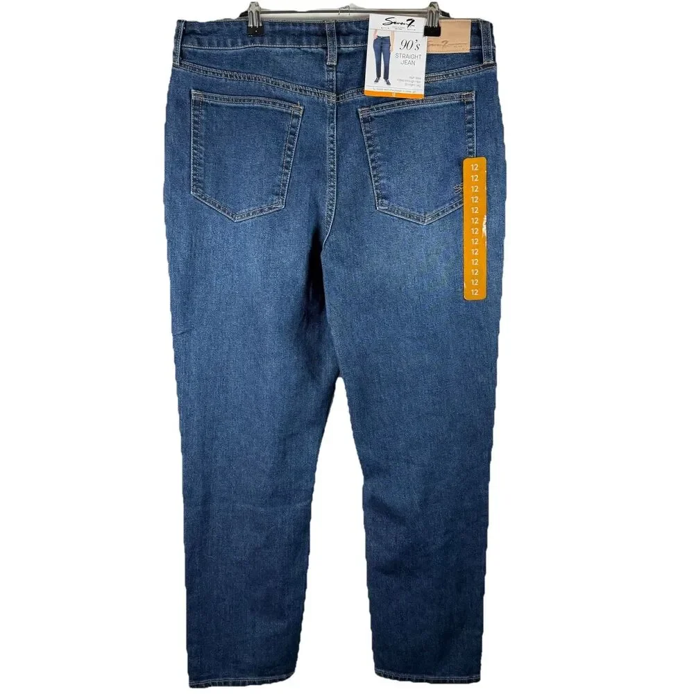 Seven7 Women's 90's Straight Jean Size 12 Dark Wash‎ Basic Minimalist NWT